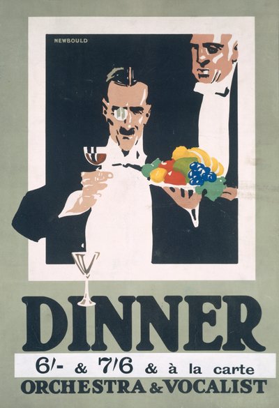Annonce for middag og orkester og vokalist (farve litho) af Frank Newbould