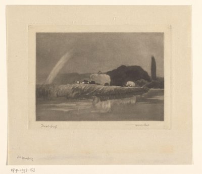 Høballer på vogne på bredden af ​​Themsen Høslæt på Themsen nær Wargrave af Frank Short (signed by artist)