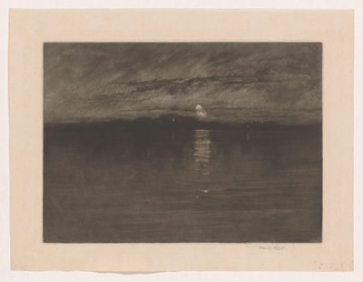 Natlandskab med en sø Da den trætte måne var i aftagende, Dort af Frank Short (signed by artist)
