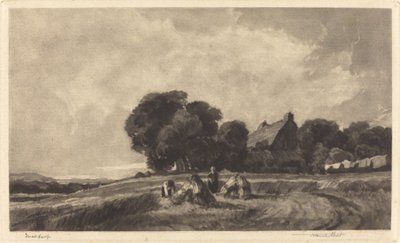 Sommerhus og mejetærskere, 1907. af Frank Short