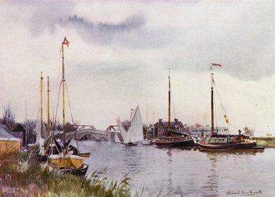 Norfolk Broads: At Potter Heigham (farve litho) af Frank Southgate