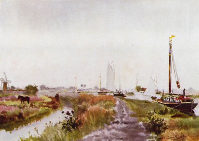 Norfolk Broads: Below Potter Heigham (farve litho) af Frank Southgate