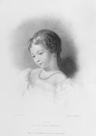 Portræt af Augusta Ada Byron (1815-52) indgraveret af W. H. Mote (fl.1842-64) af Frank Stone