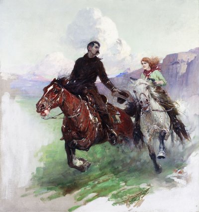 Ridning hårdt med to skytter af Frank Tenney Johnson
