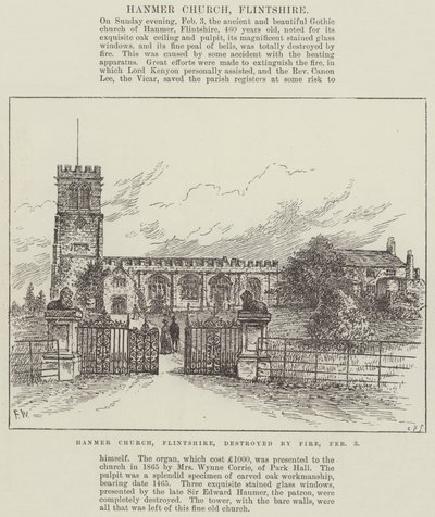 Hanmer Church, Flintshire, ødelagt af brand, 3. februar af Frank Watkins