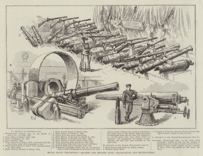 Royal Naval Exhibition, gamle og moderne kanoner, krumtapaksler og kedelskaller af Frank Watkins