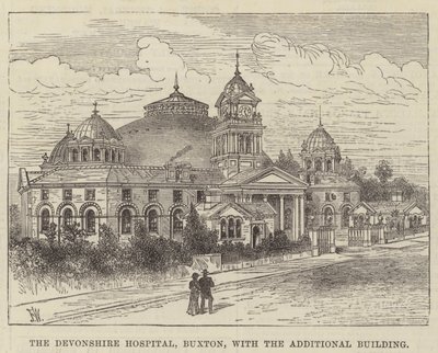 Devonshire Hospital, Buxton, med den supplerende bygning af Frank Watkins
