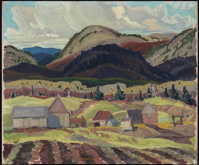 Farm Buildings, La Cloche, 1932 (olie på lamineret pap) af Franklin Carmichael