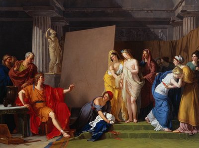 Zeuxis vælger sine modeller til billedet af Helen blandt pigerne fra Croton, ca. 1790. af François André Vincent