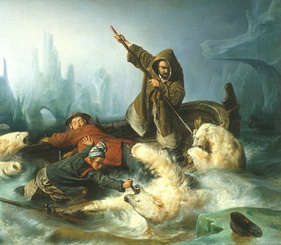 Fransk: Battez les ours polaires / Jagt på isbjørne Kæmp med isbjørne af François Auguste Biard