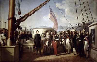 Dronning Victoria modtog kong Louis Philippe I om bord på Royal Yacht, 2. september 1843 af François Auguste Biard