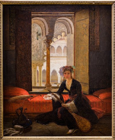 Sultana i et interiør (olie på lærred) af François Auguste Biard
