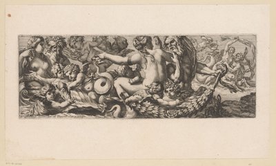 Triumf af Met Galatea med Nereids, Satyrs og Putti Mytologiske figurer ved vandet (serietitel) af François Bignon (attributed to)