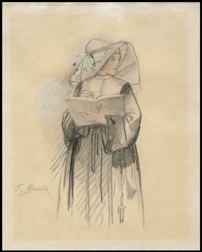 En nonne holder en bog og kuglepen, 1827-87 af François Bonvin