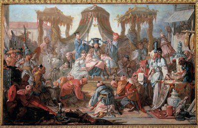 Publikum for kejseren af Kina. Undersåtter lægger sig ned foran kejseren. Maleri af Francois Boucher af François Boucher