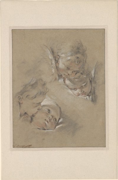 Boucher - Fire hoveder af keruber, III, 104b af François Boucher