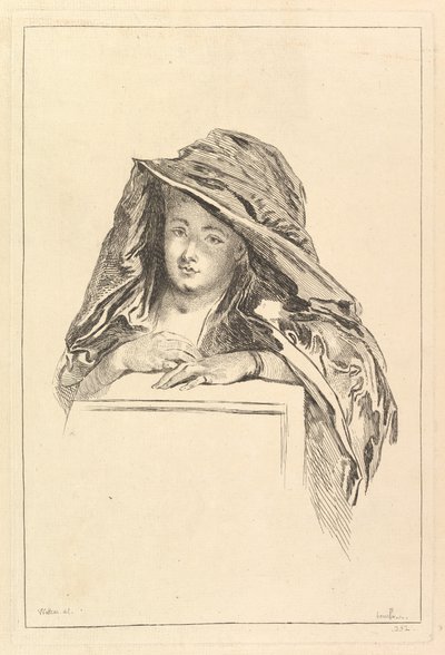 Busteportræt af en kvinde iført en hættekappe, 1700-tallet. af François Boucher