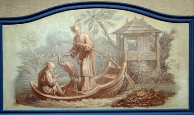 Chinoiserie: Scene for fiskeri i Kina. Front de porte-tegninger af Francois Boucher (1703-1770) af François Boucher
