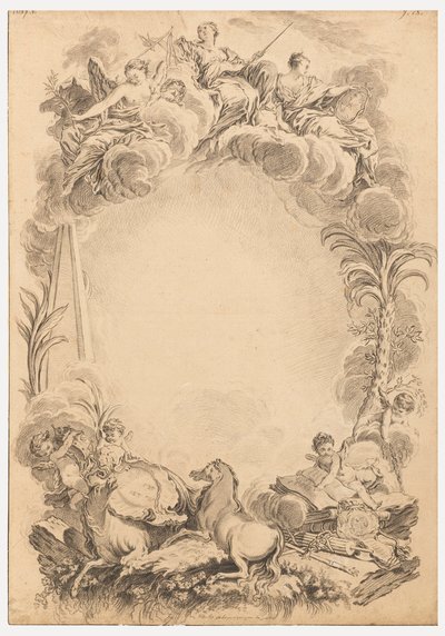 Design til en escutcheon til ære for William Earl Cowper (ca. 1665-1723) af François Boucher