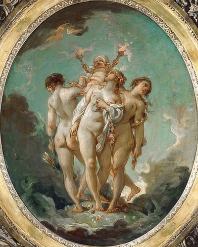 Die drei Grazien mit Amor (Les Trois Grâces) af François Boucher