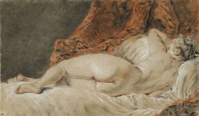 Tilbagelænet kvinde set bagfra, kaldet Sleep, ca 1720. af François Boucher