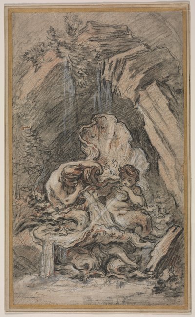 Springvand med to Tritons blæsende konkylieskaller, ca. 1736. af François Boucher