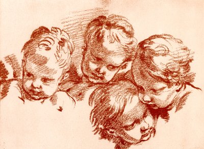 Fire undersøgelser af børns hoveder af François Boucher