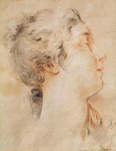 Hovedet af en kvinde drejet til højre (sort blyant og sangvinsk) af François Boucher