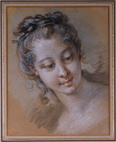 Hovedet af en ung pige, der kigger ned til højre af François Boucher