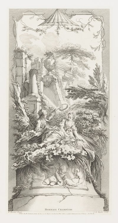 Hommage Champètre (Pastorale) i Nouveaux Morceaux pour des Paravents [Nye koncepter for skærme]. af François Boucher