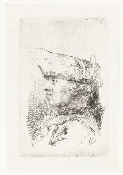Mandshoved med tricorne Suite med mindre genrestykker og overskrifter (serietitel) af François Boucher
