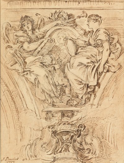 Spandrel-dekoration:  Berømmelse og sandhed applauderer Ludvig XV af François Boucher