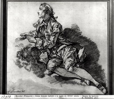 Studie af en ung mand (rødt kridt på papir) af François Boucher
