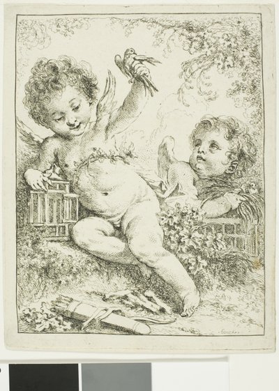 To putti med en fugl af François Boucher