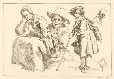Figurstudier, herunder stående dreng, der holder en kande af François Boucher after Abraham Bloemaert