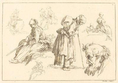 Figurstudier inklusive kvinde med en kedel af François Boucher after Abraham Bloemaert
