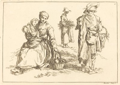 Siddende Mor og Barn, To staaende Bønder af François Boucher after Abraham Bloemaert