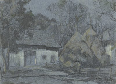 Høstakke ved en bondegård ved måneskin af François Cachoud