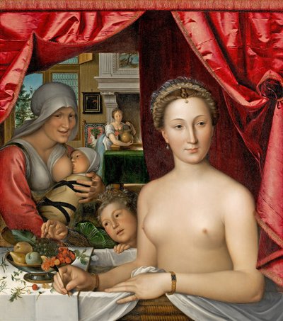 Fransk:  Dame au bain En dame i sit bad
, Diane de Poitiers af François Clouet