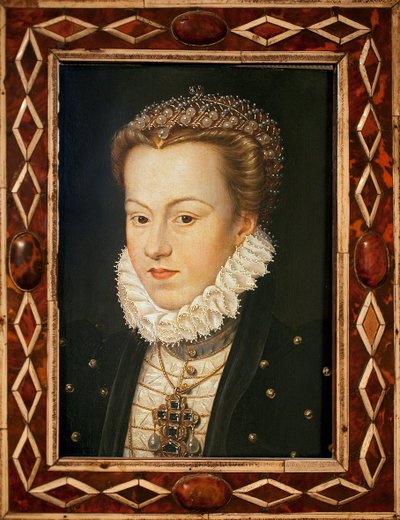 Portræt af Elisabeth af Østrig (1554-1592, dronning af Frankrig) - Maleri af Francois Clouet (ca. 1505-1572), fransk kunst, slutningen af det 16. århundrede - Musee des Beaux Arts d