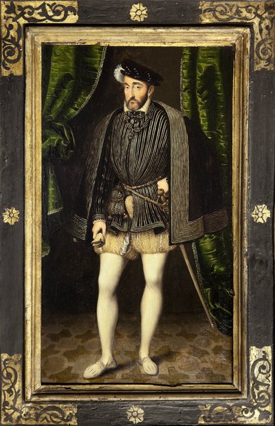 Portræt af Henry II (1519-1559), søn af Francois 1. og Claude de France, konge af Frankrig fra 1547 til 1559, maleri af værkstedet i Francois Clouet, lavet omkring 1520-1572, reduceret version af Life-Størrelsesportrættet af Francois Clouet. Fotografi, Kim af François Clouet