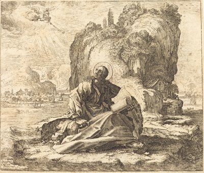 Saint John på Isle of Patmos af François Collignon after Jacques Callot