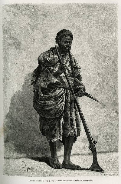 Antilopejæger. Indgravering af Courboin, for at illustrere det algeriske Sahara, af V.Largeau, i 1874-1878, udgivet i Tour du monde, under ledelse af Edouard Charton (1807-1890) af François Courboin