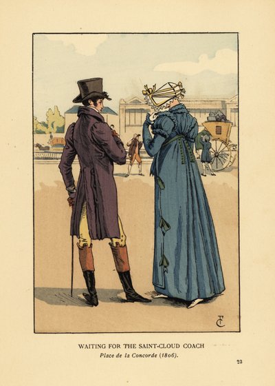 Par venter på Saint-Cloud-træneren, Place de la Concorde af François Courboin
