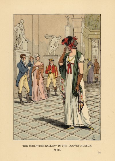 Moderigtig kvinde i skulpturgalleriet i Louvre-museet af François Courboin