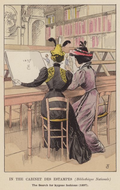 I Cabinet des Estampes, Bibliotheque Nationale, søgen efter svundne mode, 1897 af François Courboin