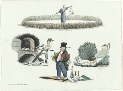 Tegnefilm om J.C. Backer, C. Seyn og S. van der Paauw, 1839 af François Desterbecq