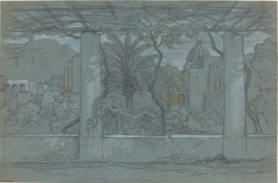 En terrasse og have på Capri [recto] af François Edouard Bertin