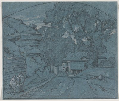 Landskab med to munke, ca. 1840. af François Edouard Bertin