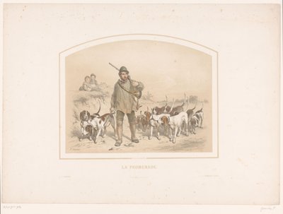 Jæger med ti jagthunde La promenade (titel på objekt) af François Grenier